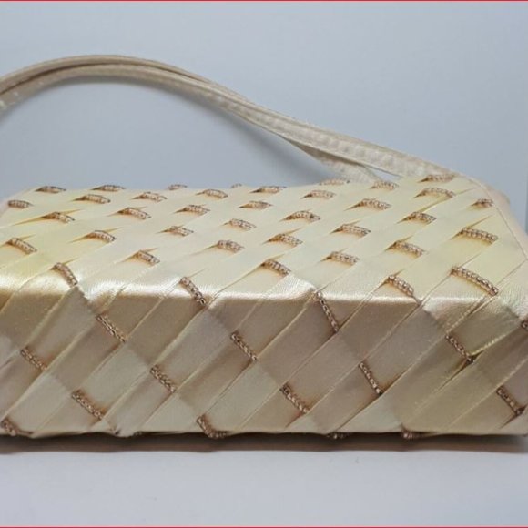 Vintage 1960s Roberto Vianni Designer Purse Gold Satin Ribbon Weave and Beads - Picture 8 of 12